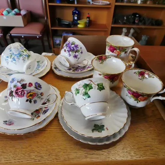 Old Country Rose coffee cup, 2 tea cups, 4 assorted trios