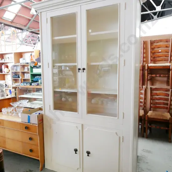 white painted 2 solid and 2 glazed door bookcase cabinet H-2190 W-1350 D-440