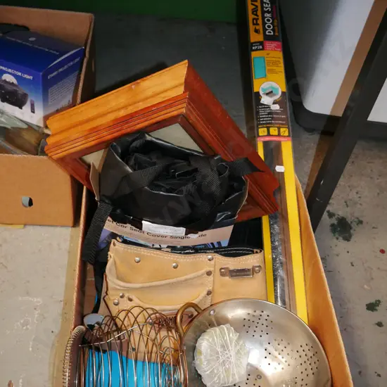 box; builders belt, colander, pet car seat cover, storage box etc