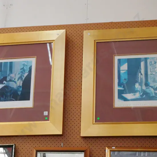 2x Edward Hopper gilt framed poster prints - green dots
