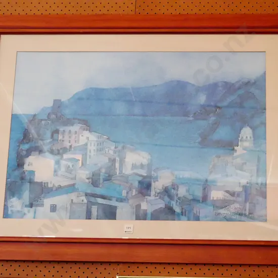 framed poster print - town by sea