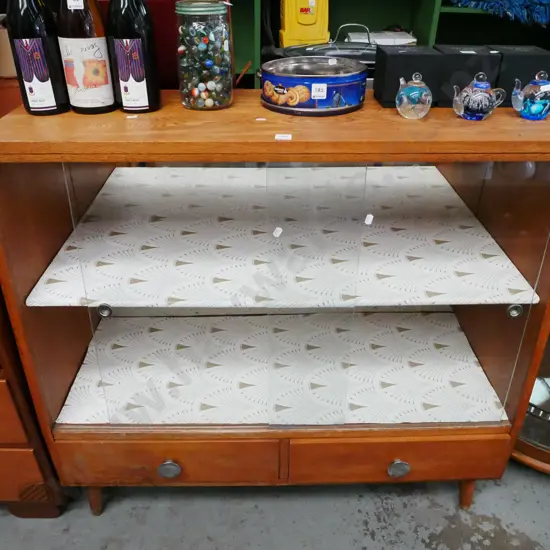 solid oak 2 drawer mid-century china cabinet H-910 W-990 D-410