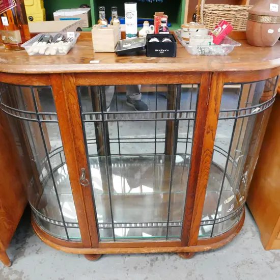 deco oak leadlight china cabinet - childrens stickers on sides, varnish needs attention