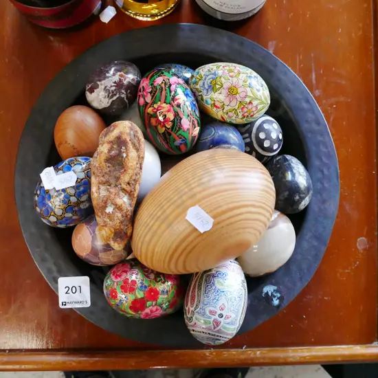 pressed metal fruit, ornamental eggs