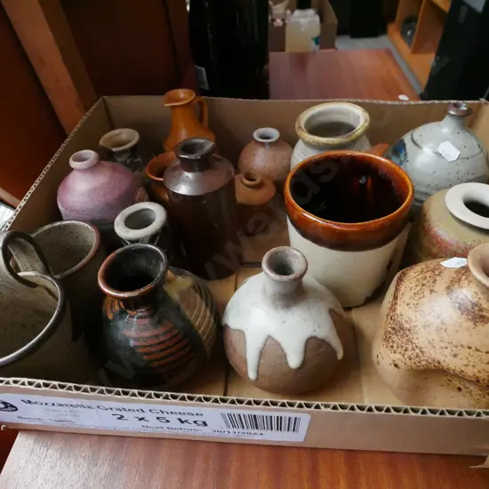 box; studio pottery vases, jugs, ink bottles etc