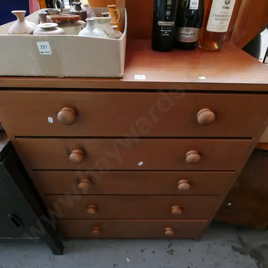 teak 5 drawer tall boy H-930 W-750 D-400