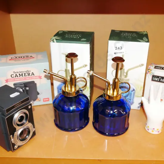 2x plant misters, hand themed ring holder, novelty pencil sharpener