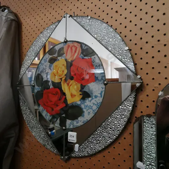 coloured rose circular picture wall mirror