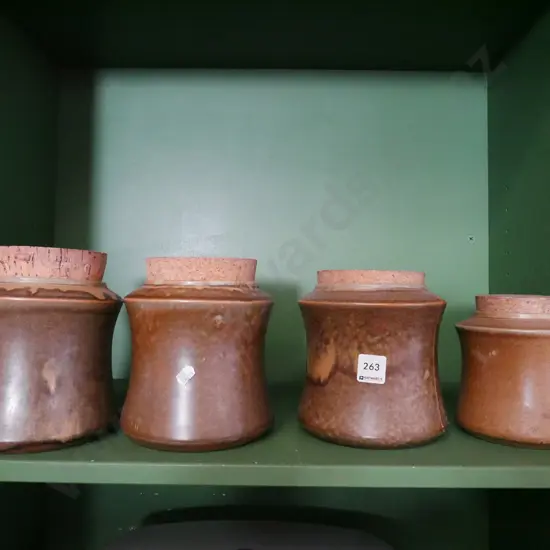 4x Temuka pottery lidded storage jars