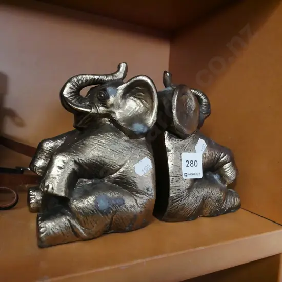 pair of brass elephant bookends