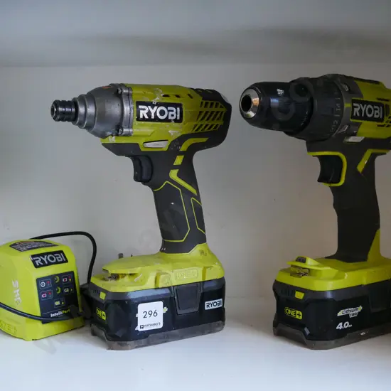 Ryobi impact driver, drill and charger, 2 batteries