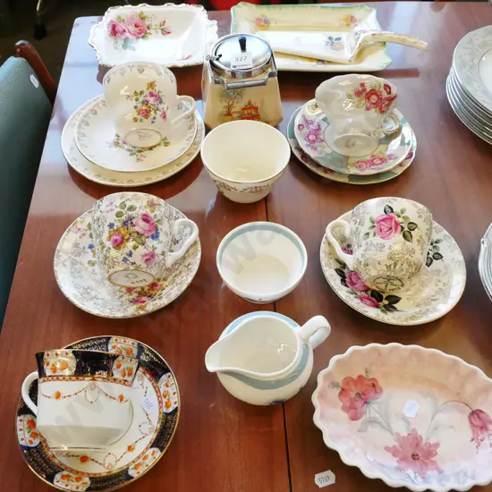 china; dishes, cups, saucers, creamer etc