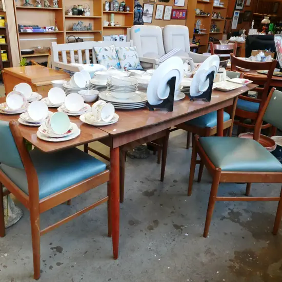 mid-century formica top extending dining table with 4 chairs H-750 W-1740 D-730