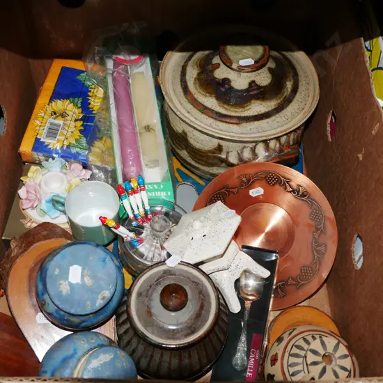 box; casserole, copper bowls, candles etc