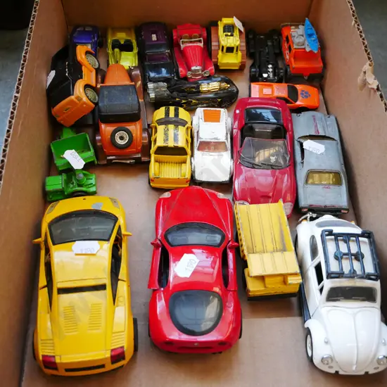 box of model vehicles