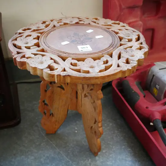 small carved Middle Eastern foldaway  table H-310