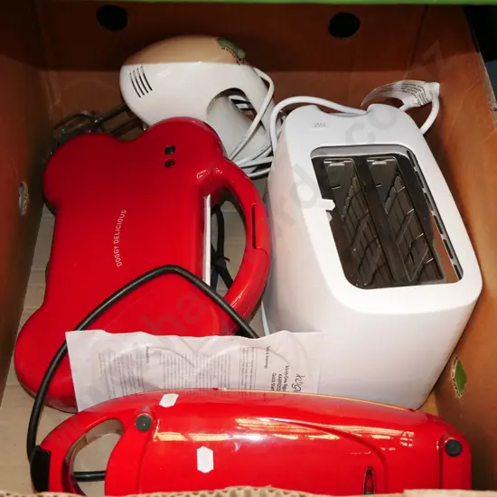 box; egg beater, toaster, dog treat sandwich press etc