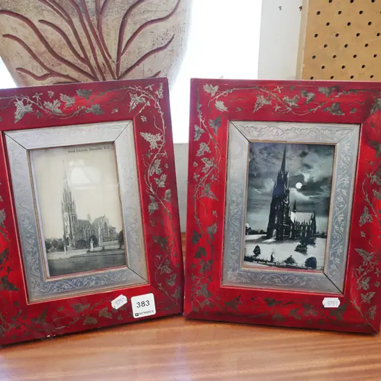 2x ornately framed prints of First Church, Dunedin