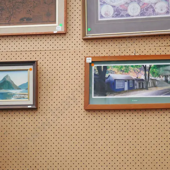 framed oil - Mitre Peak, framed photo print  - Arrowtown cottages - orange dots