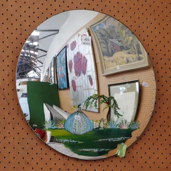 hand painted crinoline lady style convex wall mirror