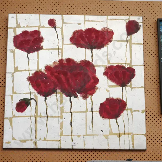 framed oil on boxed canvas - poppies