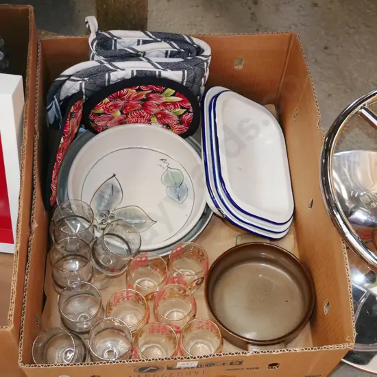 box; wine glasses, small tumblers, baking dishes etc