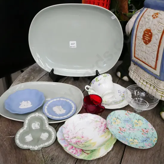 Poole ashets, jasperware dishes, trio etc