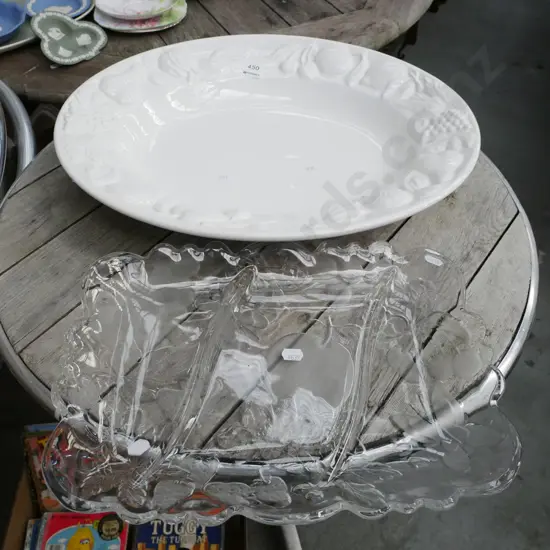 large serving bowl, segmented glass serving platter