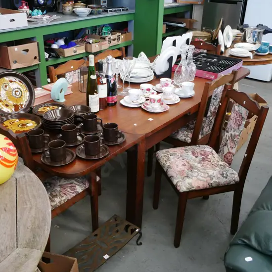 oak extending dining table with 6 floral splat back chairs H-750 W-2170 D-900