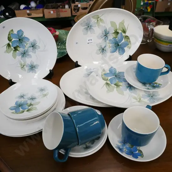 Crown Lynn Sapphire plates, cups, saucers, ashets - some wear