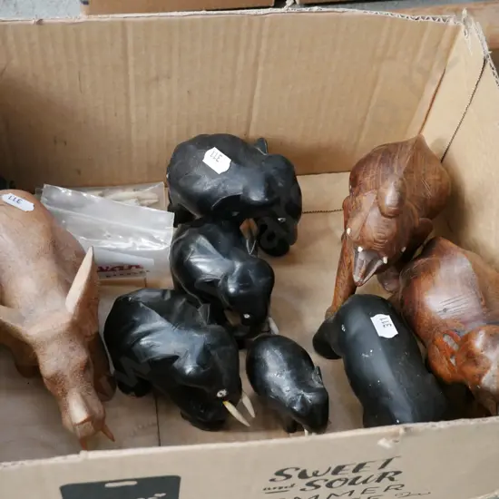 box of elephant figurines - some damage