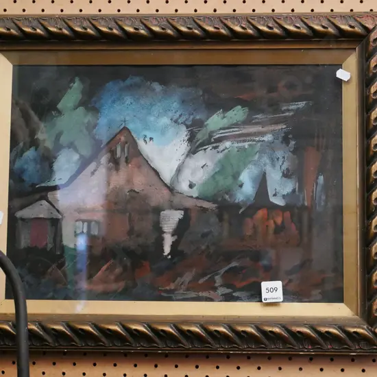 gilt framed watercolour - church