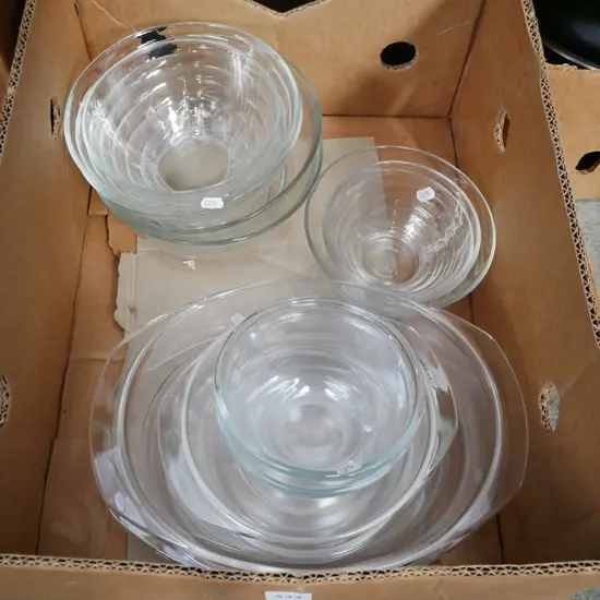 box of glass bowls