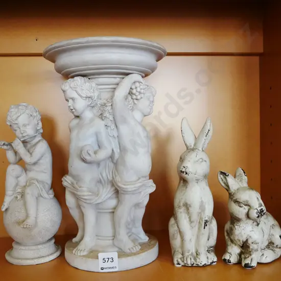 composite rabbit figurines, figurine, small jardiniere stand H-300