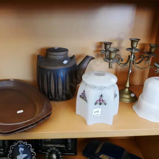 2x Edwardian light shades, candelabra etc