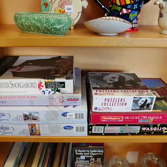 shelf of puzzles