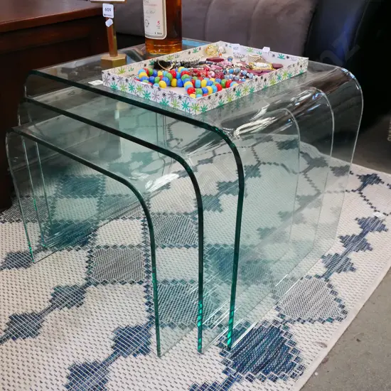 nest of 3 curved glass tables H-440 W-600 D-440