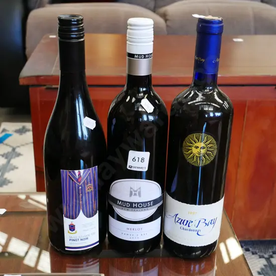 bottle of Pinot Noir, Merlot, Chardonnay