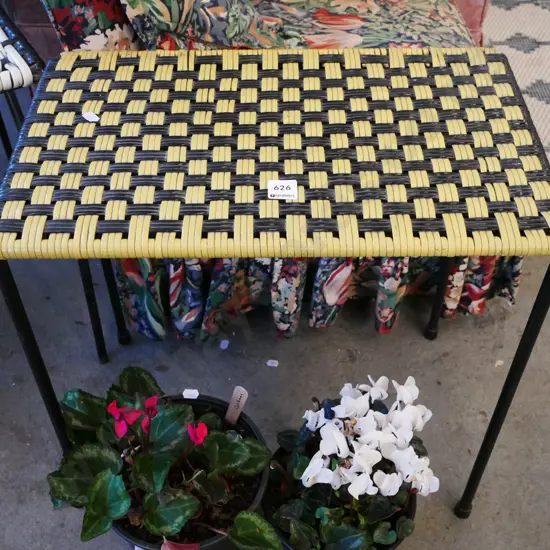 yellow and black woven stool