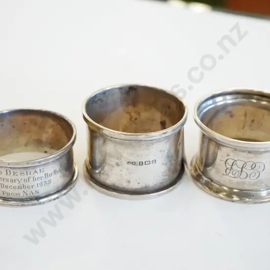 3x sterling silver napkin rings