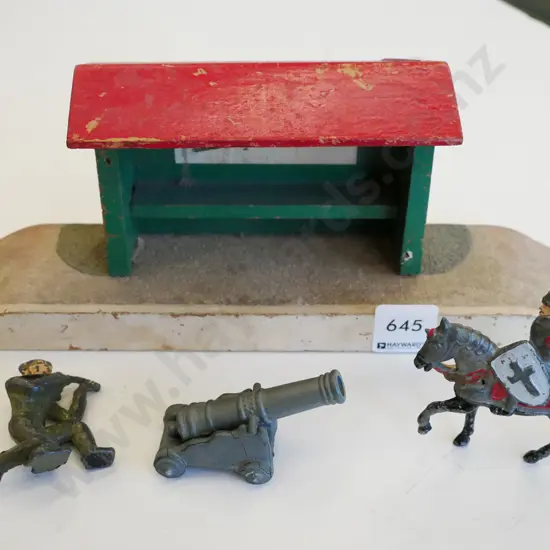 vintage toy railway station, various lead toys