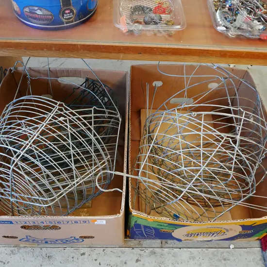 2 boxes of hanging wire baskets for plants