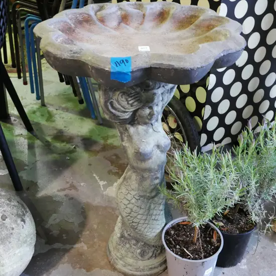 figural based concrete bird bath - mermaid H-720