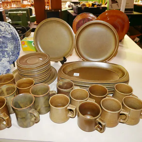 large assortment of Temuka Pottery coffec cups, plates etc