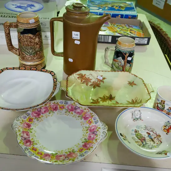Temuka coffee pot, Maling dish, beer steins etc