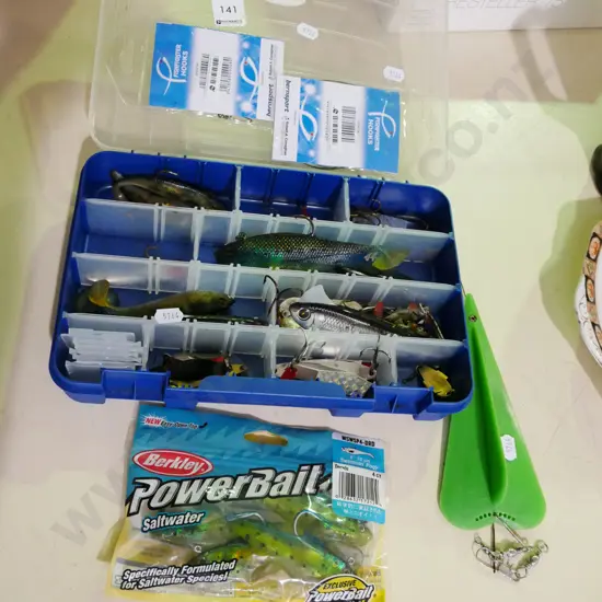 tackle box; soft bait, fishing lures etc