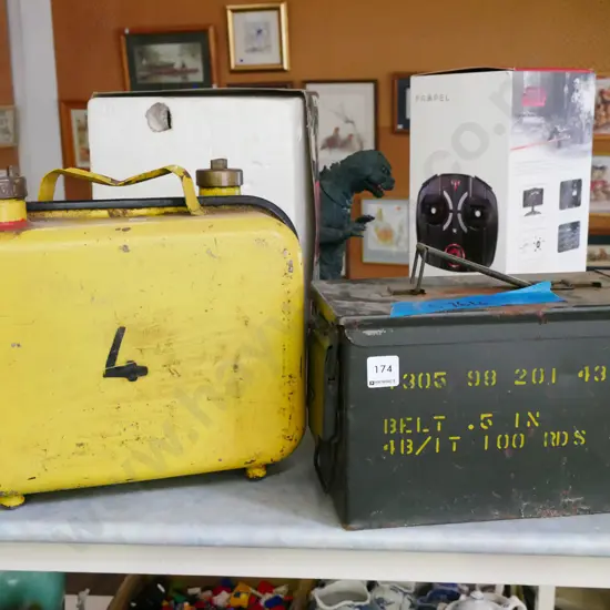 ammunition tin, petrol tin