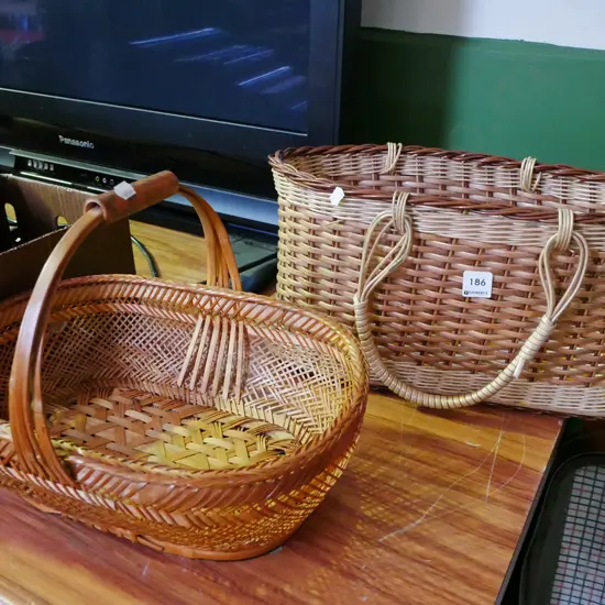 cane and woven plastic baskets