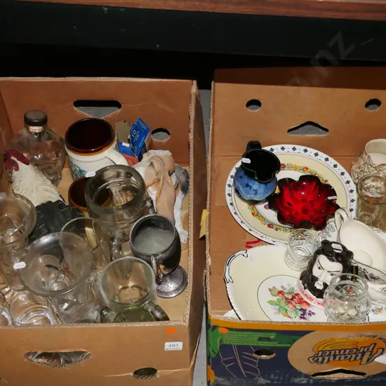 2x boxes; plates, glasses, jugs etc - orange dots