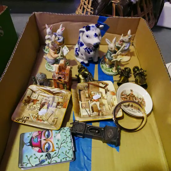 box; animal figurines, Newhall jam dishes, bracelet etc
